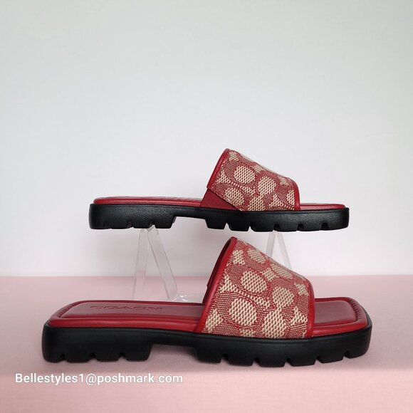 COACH FLORENCE Signature Logo Jacquard Slide Sandals- Ruby multi-Women’s Size 6B - Picture 8 of 16